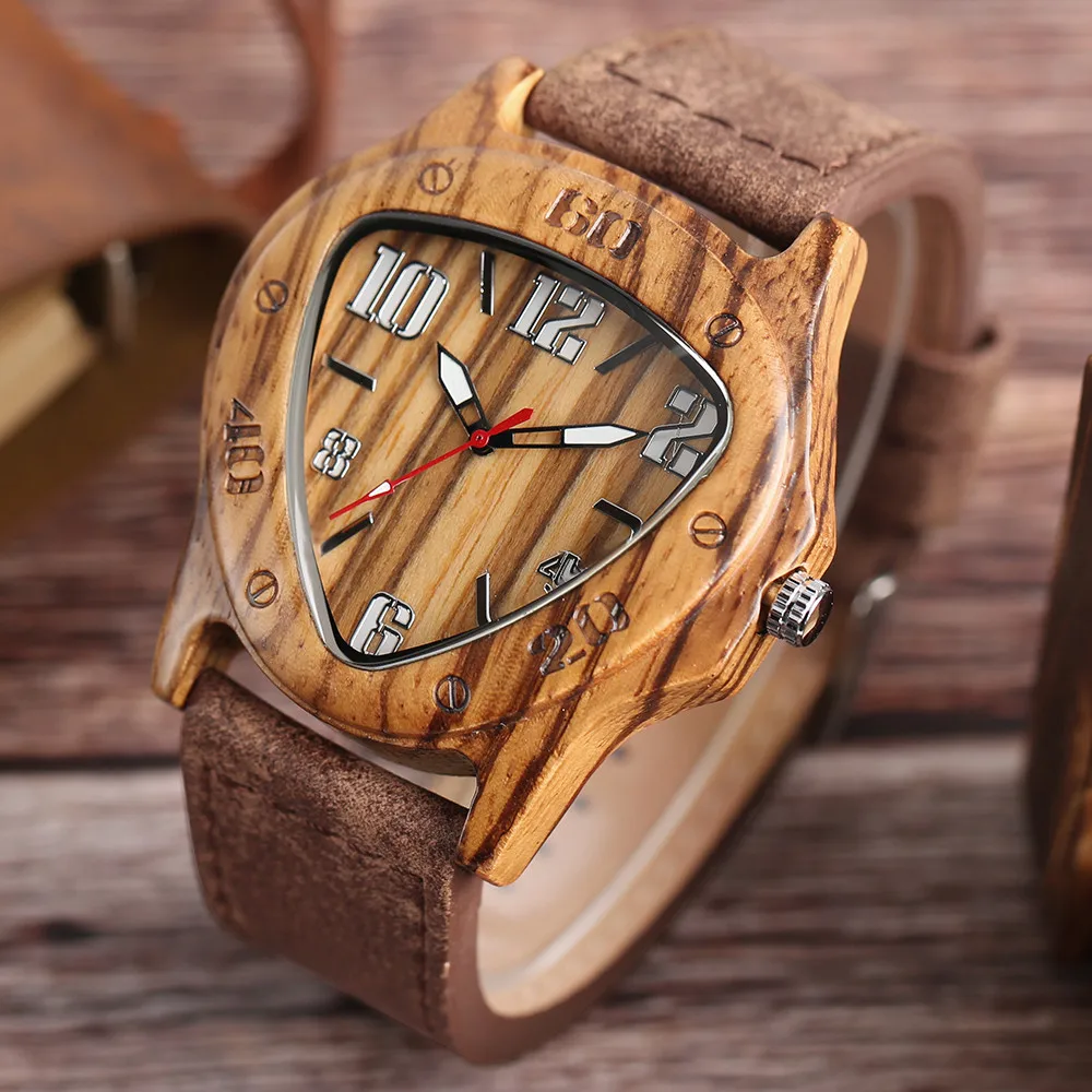 Роскошный крутой Треугольник Циферблат деревянные часы для мужчин из