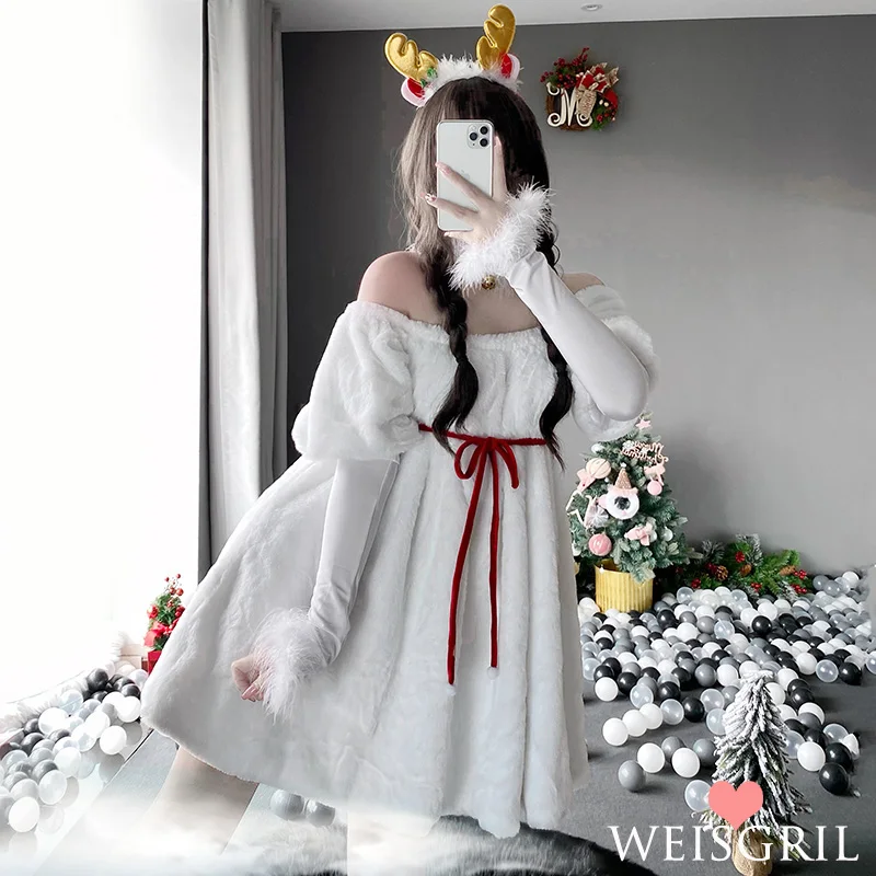 2021 donne natale natale signora babbo natale Costume Cosplay di Halloween Lingerie Sexy abito invernale bianco cameriera cameriera uniforme