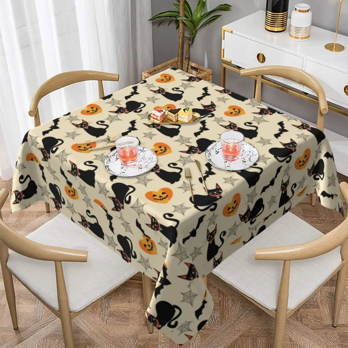 Скатерть на стол для Хэллоуина кошка тыква летучая мышь забавная Защита Чехол