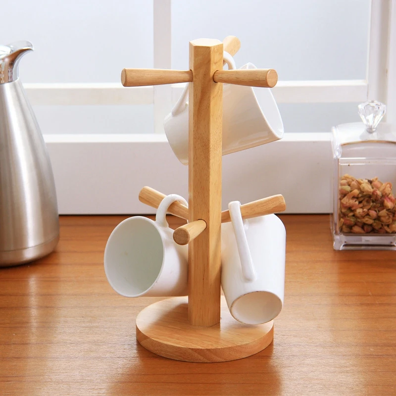 Tree Shape Wood Coffee Tea Cup Storage Holder Stand Kitchen Mug Hanging Display Rack Drinkware Shelf with 6 Hooks | Обустройство дома
