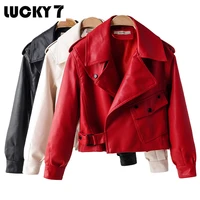 new autumn womens faux leather jacket pu motorcycle rider red jacket lapel loose streetwear black punk jacket sweater