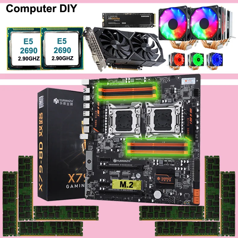 HUANANZHI X79 8D двойной материнская плата с M.2 NVMe двумя слотами Процессор Ксеон E5 2690