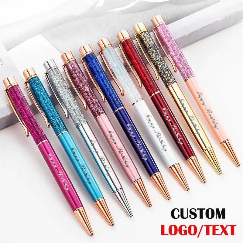 100Pcs Custom LOGO Creative Gold Foil Oil Pen Crystal Wafer Pen High-grade Metal Signature Pen Words Engraved Name Stationery