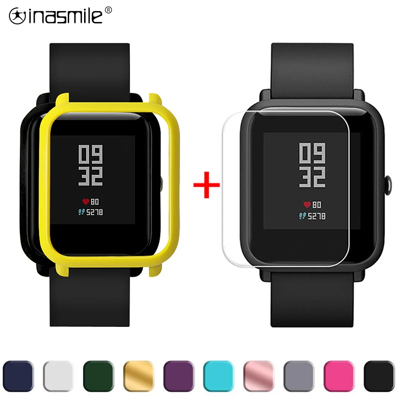 Inasmile симпатичный и милый чехол+ 2 шт протектор экрана для Huami Amazfit Bip протектор для часов пленка рамка чехол Аксессуары