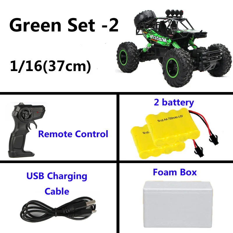 37cm Green(2battery) 1:12 4WD RC автомобили 2,4G радиоуправление 4x4 вождение автомобиля двойной привод двигателей Bigfoot автомобиль высокая скорость внедорожные Грузовики Игрушки для детей - Цвет: 37cm Green(2battery)