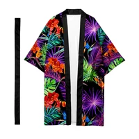 mens japanese traditional ethnic long kimono cardigan womens kimono tropical plant pattern kimono shirt yukata jacket