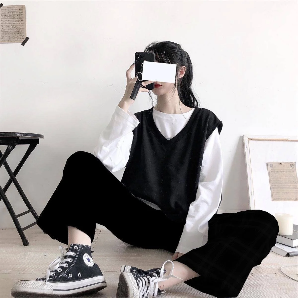 

Single three piece suit women's 2021 Korean spring and autumn new loose thin T-shirt student vest wide leg pants two piece set