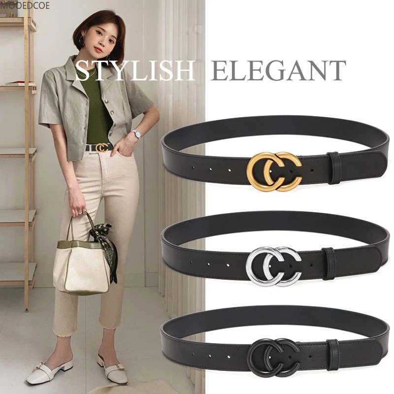 

New ladies round double buckle casual belt, CC metal buckle, GG double buckle, CD black buckle belt, suitable for all occasions