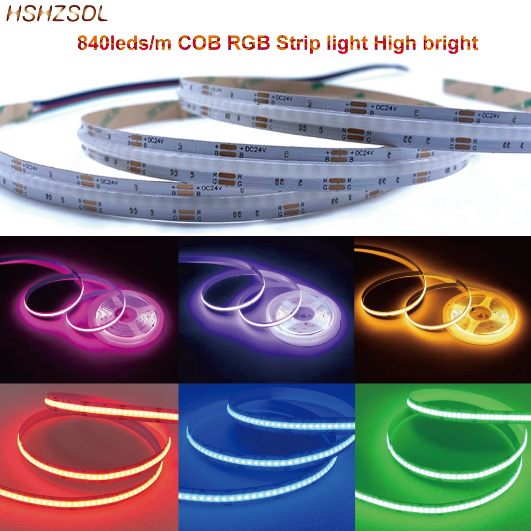 Мягкая гибкая цветная лента COB 24 В 840 светодисветодиодный s/m 5 м RGB светодиодная