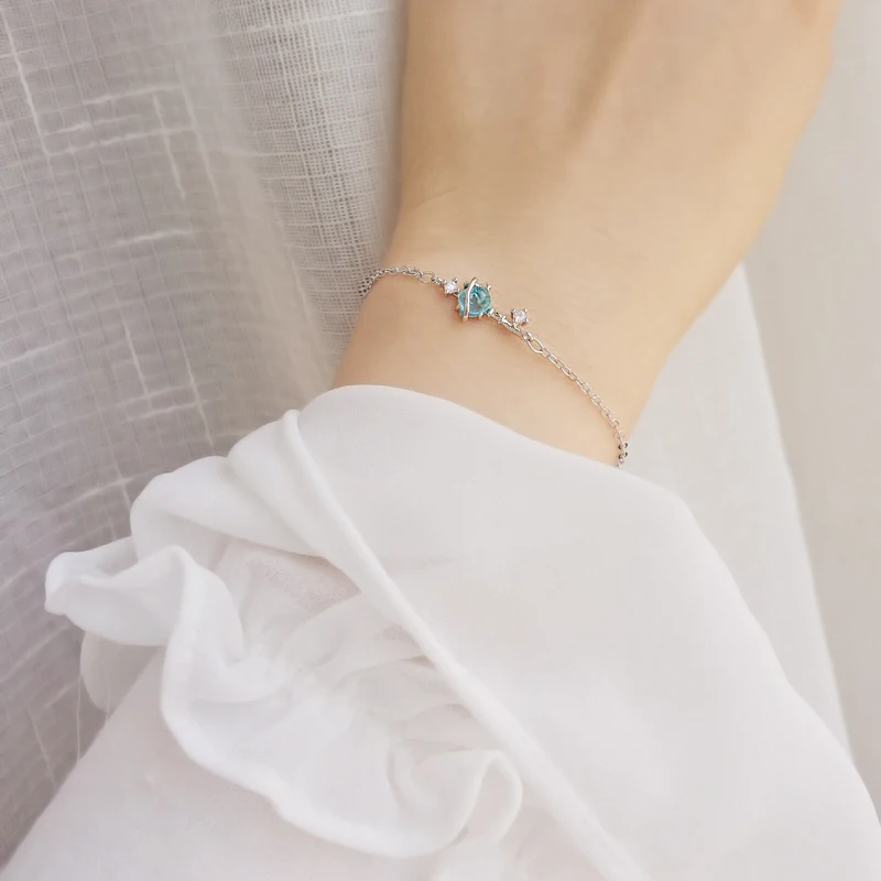 Wholesale Silver Color Blue Planet Key Shape Pendant Bracelet Zircon Star For Women Girl Birthday Gift | Украшения и аксессуары