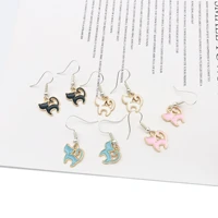 cute women cat animal pendant earrings white gold ear hook alloy drip oil dangle earrings for women accessories gift