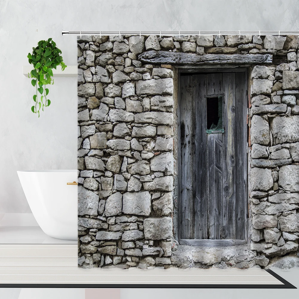 Занавеска для душа в стиле ретро декор ванной комнаты деревянная стена 3D-печать