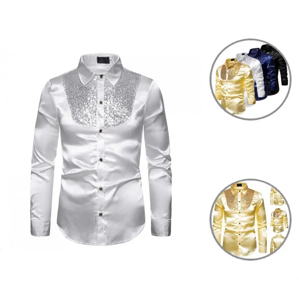 

Shirt Smooth Emcee Turn-down Collar Long Sleeve Men Shirt Male Shirt for Groom
