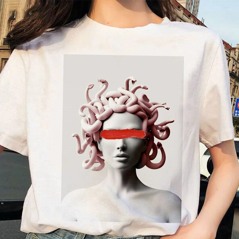

Women T-shirt Snake Head Oversized t-shirt Female Monster Medusa Print T-shirt with Short Sleeve Harajuku Vintage Casual Clothes