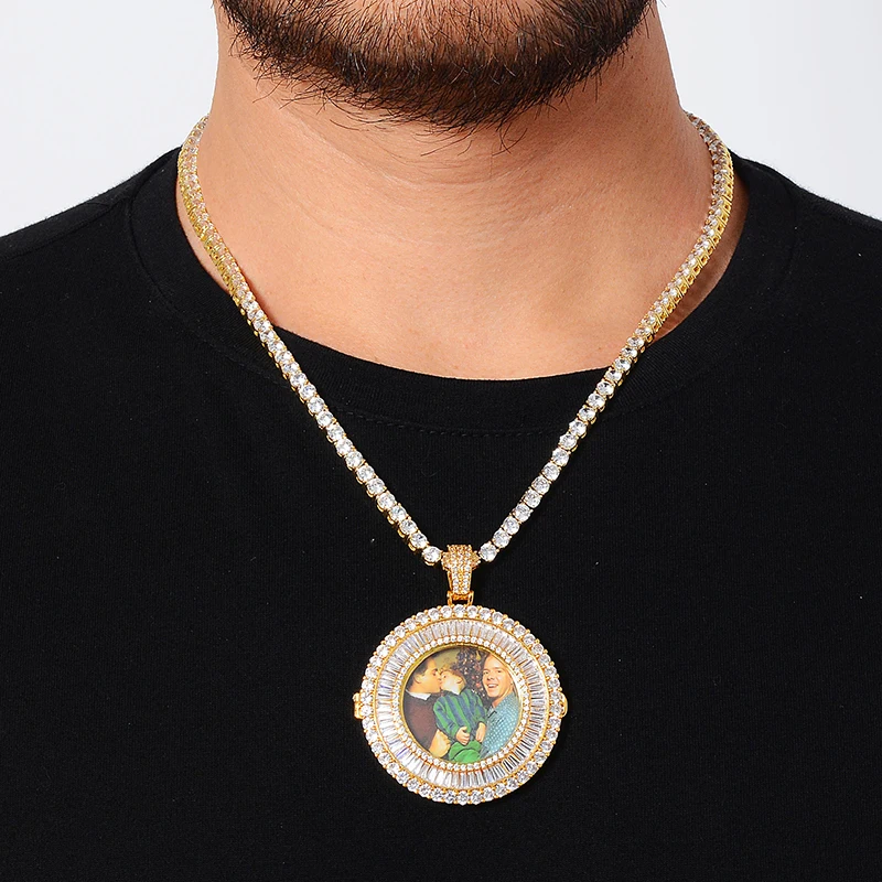

Custom Photo Memory Medallions Solid Pendant Necklace With Tennis Chain Hip Hop Jewelry Personalized Cubic Zircon Chains