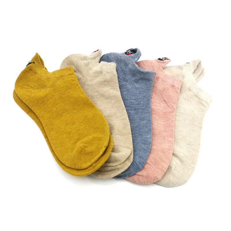 5 Pairs 5 пар/упак. каваи вышитые выразительные женские носки счастливые модные короткие забавные носки женские хлопковые летние яркие цвета - Цвет: 5 Pairs