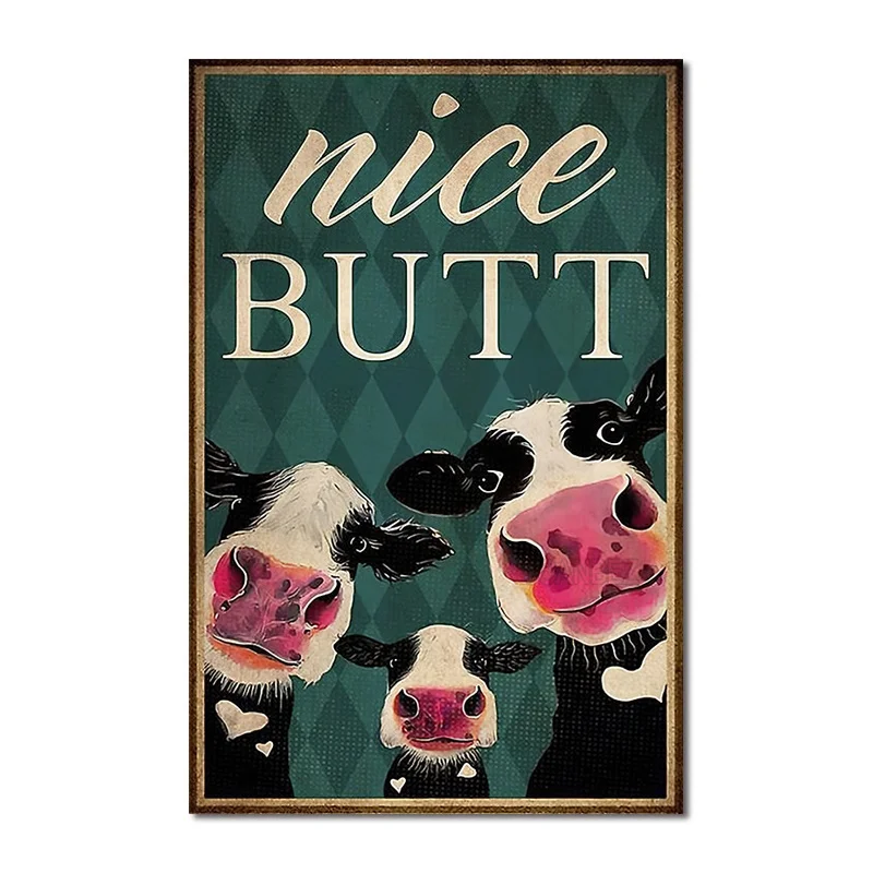 

Poster Art Dark Greens Series of English Letters Lovely Cow A Pattern of American Living Room Wall Home Background Decoration