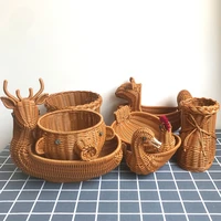 rattan woven fruit basket cute shape fruit bowls tray vegetable snack basket novelty animal shaped home decors organizer el