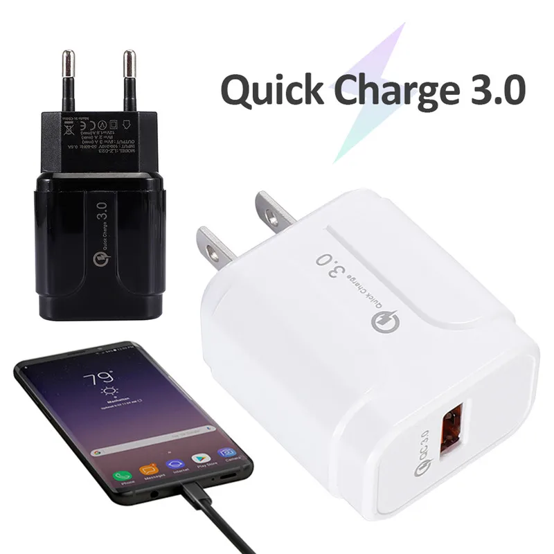 Одно зарядное устройство USB QC 3,0 для телефона с разъемом US/EU/UK, быстрое зарядное устройство для путешествий, портативное зарядное устройство USB для IPhone, Ipad, samsung