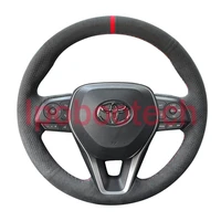 black perforated suede leather steering wheel red stitch on wrap cover fit for toyota camry 2018 21 toyota avalon 2019 2021