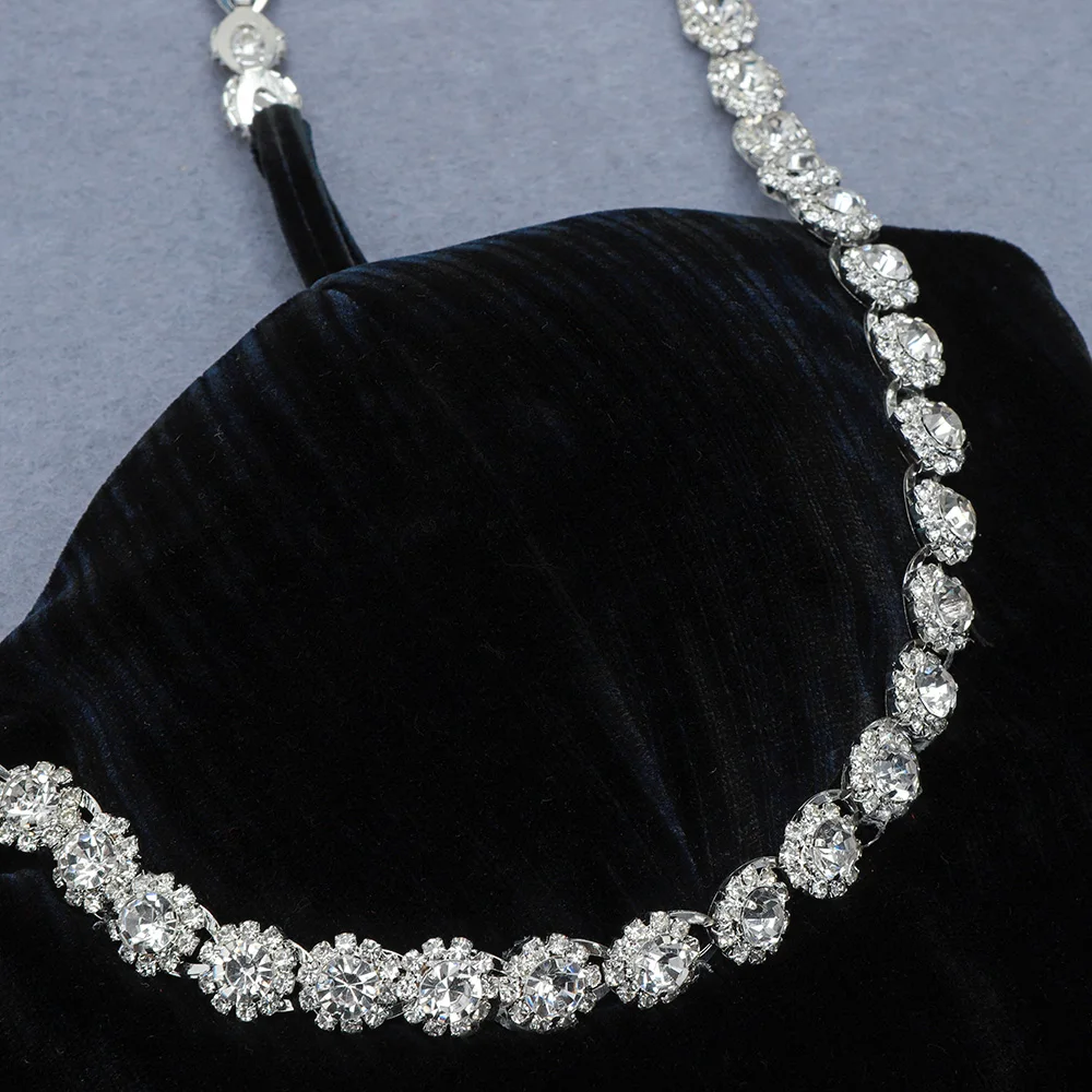 

High Quality Winter Sexy Crystal Beades Sexy Black Dress Bodycon Women SpaghettI Sashes Shiny Club Party Vestido Knee Length