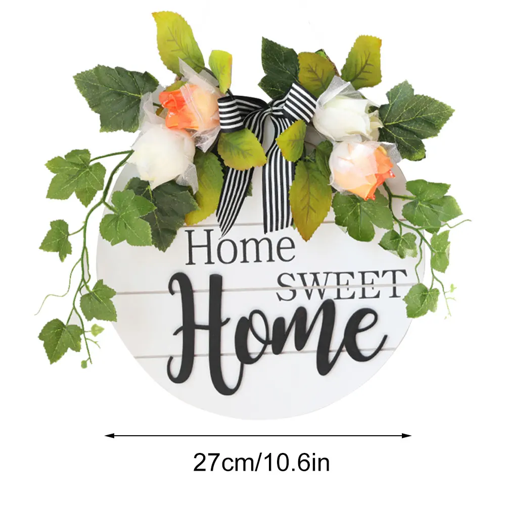 

Wooden Front Door Welcome Sign Sweet Home Hanging Round Welcome Plaque with Artificial Flower Decoration for Farmhouse Porch