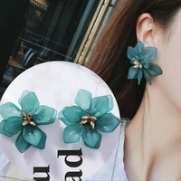 fashion popular korean retro fairy exaggerated earrings acrylic frosted big flower metal stamen female earrings wedding jewelry