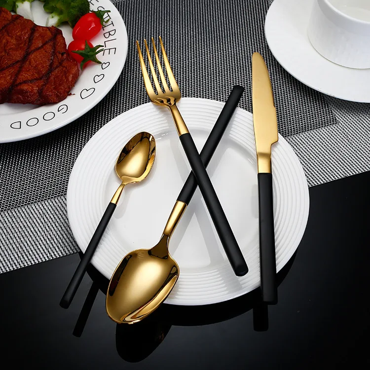 

Retro Gold Dinnerware Sets Western Steel Cutlery Set Black Forks Knives Spoons Cutlery Set Stainless Steel Kitcehn Tableware Set