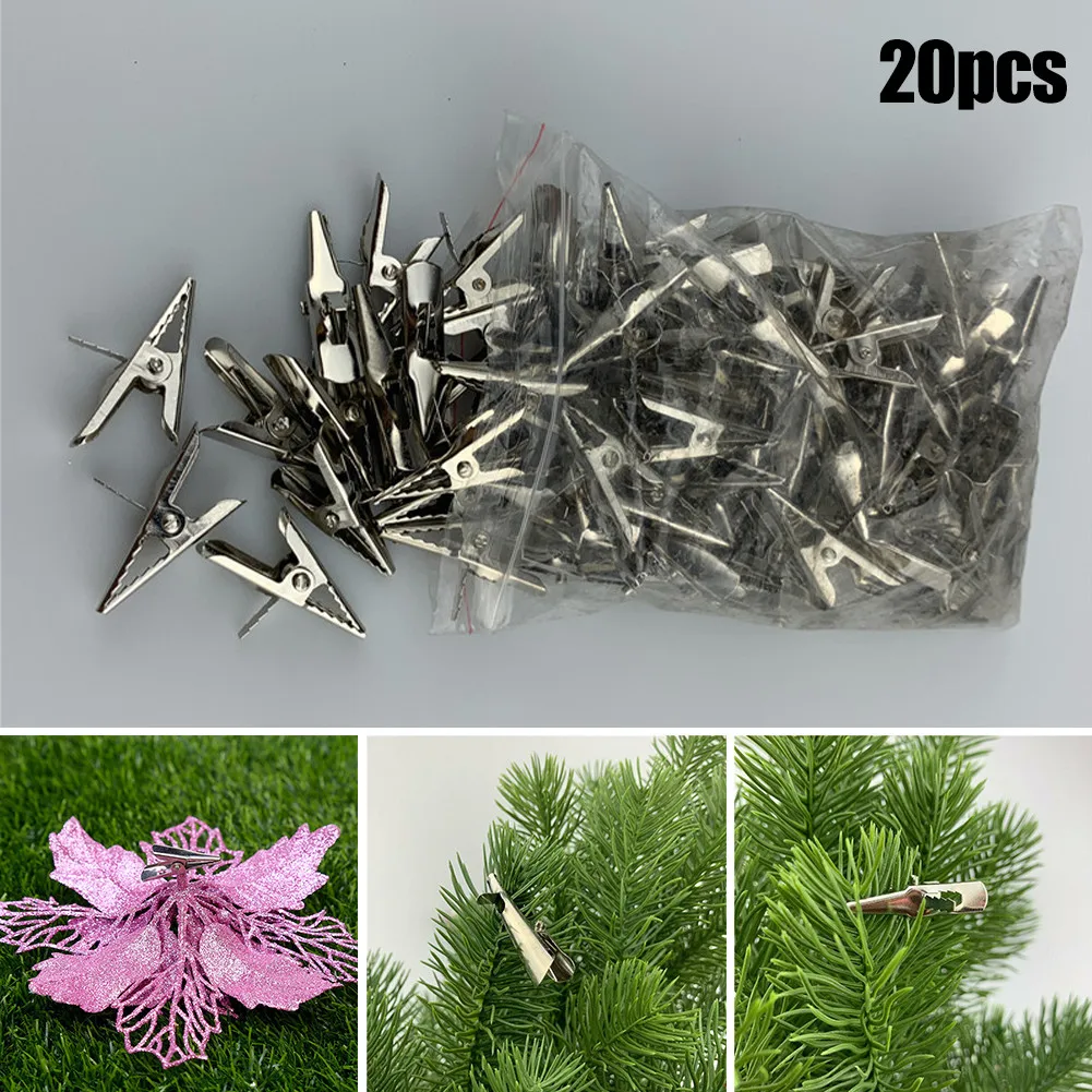 

20pcs Clip Christmas Poinsettia Glitter Flower Clip Tree Hanging Party Xmas Tool Christmas Tree Decoration Tool 2022 New Year
