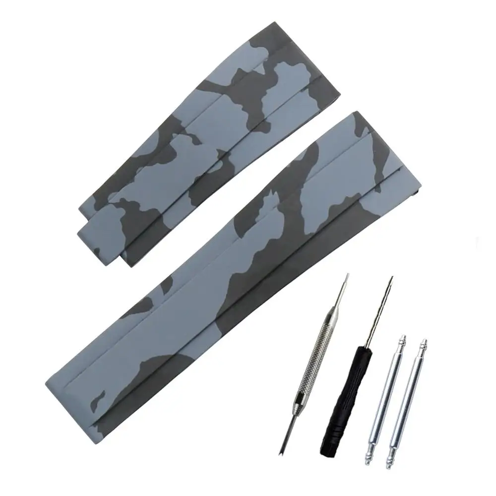 Camouflage black ash Силиконовый резиновый ремешок для часов подходит для ролевой яхты Master OYSTERFLEX Submariner GMT Daytona 20 мм Камуфляжный ремешок аксессуары - Цвет ремешка: Camouflage black ash