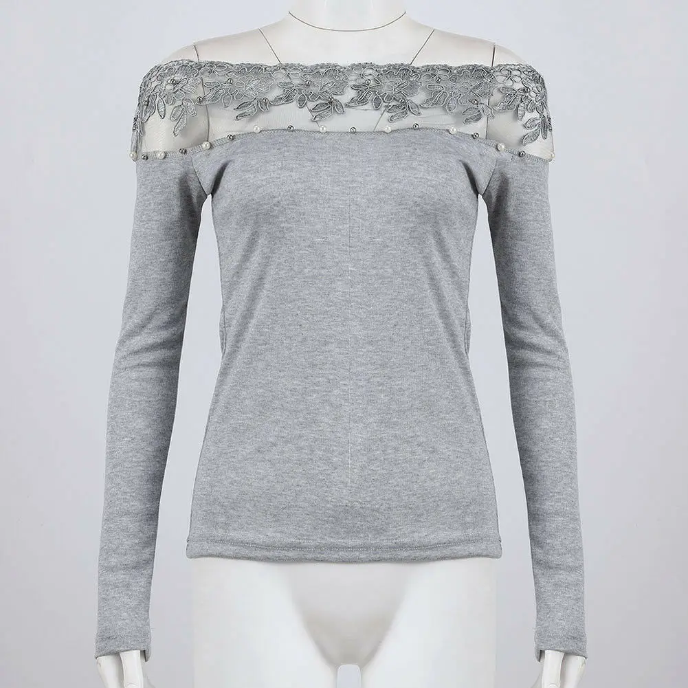 Сексуальные женские трикотажные облегающие топы с открытыми плечами сетчатые