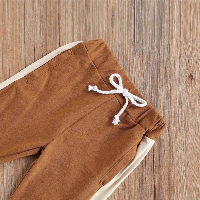 

2Pcs Unisex Baby Clothes Patchwork Round Collar Long Sleeves Sun Printed Top Side Pocket Jogger Trousers Lace-up Pants