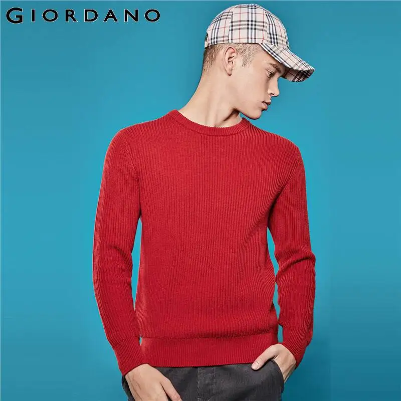 Giordano мужской вязаный джемпер с круглым вырезом под шею и длинными рукавами имеет