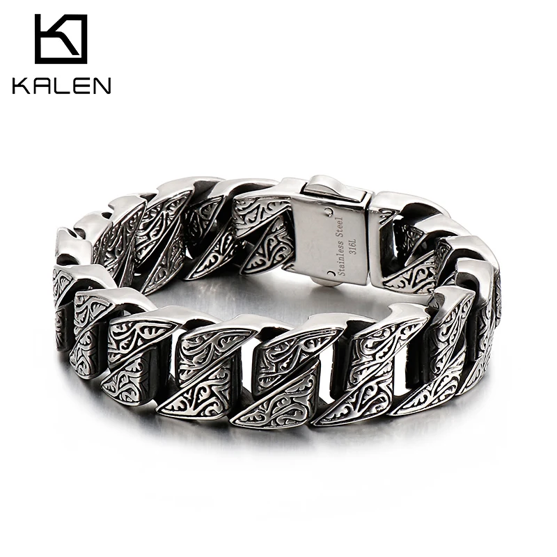KB122860-BDJX KALEN панк звено цепи браслет для мужчин нержавеющая сталь таинственный символ Шарм Pulseira Masculina тяжелый массивный браслет ювелирные изделия - Окраска металла: KB122860-BDJX