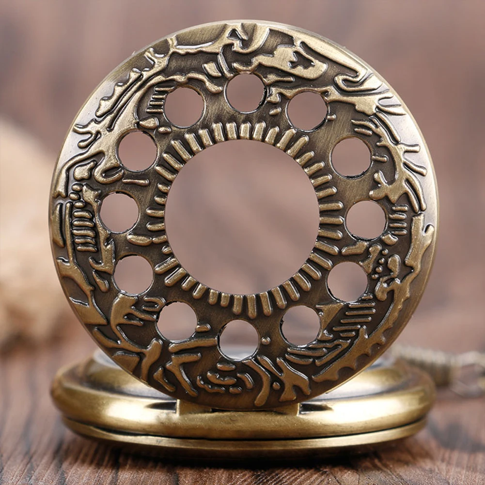 Retro Bronze Hollow Circles Display Mechanical Hand Winding Pocket Watch Roman Numerals Luxury Manual Mechanical Timepiece Gift