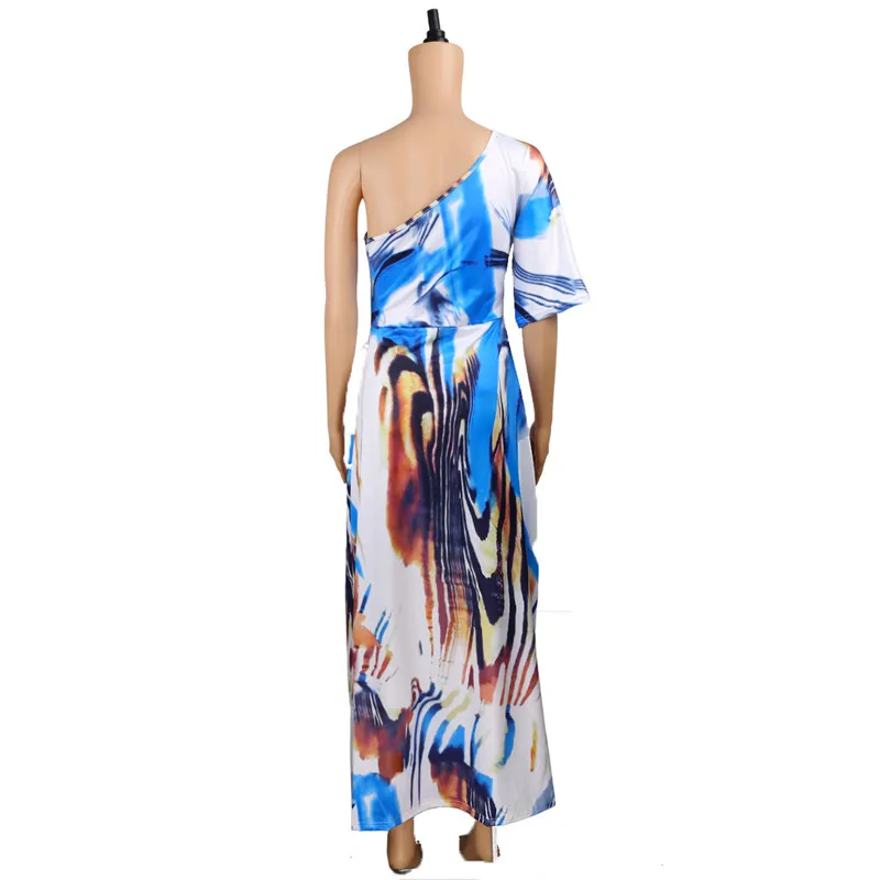 

Women's Clothing 2021 Evening Dresses Large Sizes Loose Casual Streetwear Female Print One Shoulder Short Sleeve African Dress