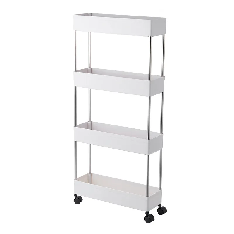 

4 Layer Narrow Movable Slot Rack for Kitchen Bathroom Organizer and Storage Rack Cabinet Gap-Shelf Home Furniture Wheels Shelves