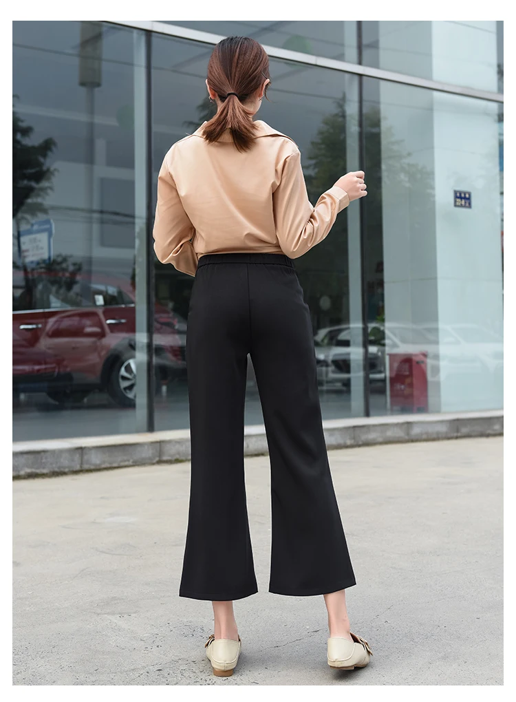 

2019 Autumn Korean Version Of Micro Bell Pants Nine Pants High Waist Black Wide Leg Pants Wild Casual Fashion Slim Trousers