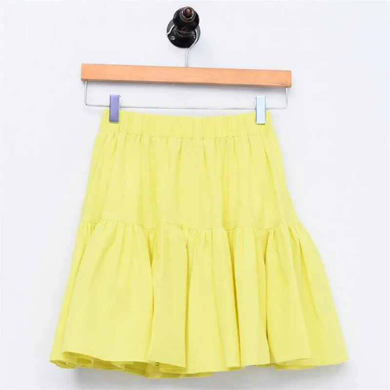 

Women 2022 Summer Mini Skirts Preppy Style Cotton Solid Short Skirts Empire Ruffles Skirts Plus Size women clothing L-6XL 7XL