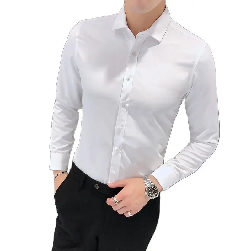 Рубашка мужская однобортная с воротником-хомутом официальная облегающая блузка