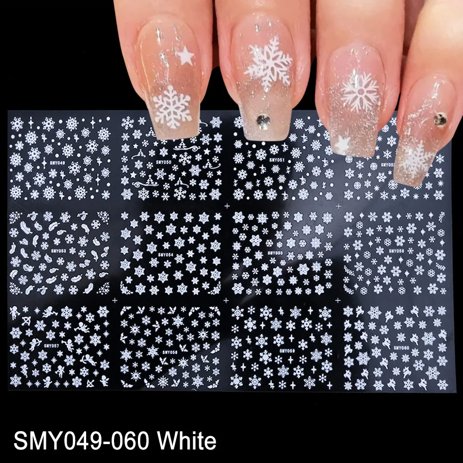 

12 Designs Winter Golden Silver Big 3D Nail Stickers Christmas Self Adhesive Nail Charms 2021 Art Snowflake Lots Decoration Foil