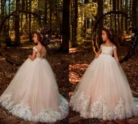 pageant lolita champagne tulle ball gown flower girl dresses kids first communion party princess beading sash girls dresses