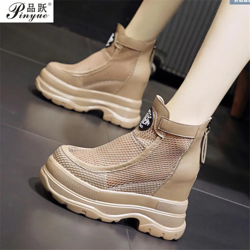 

Women's Summer Chunky Sneakers Breathable Mesh High Platform Ankle Shoes Ladies Thick Sole Hollow Out Casual Sandals Woman