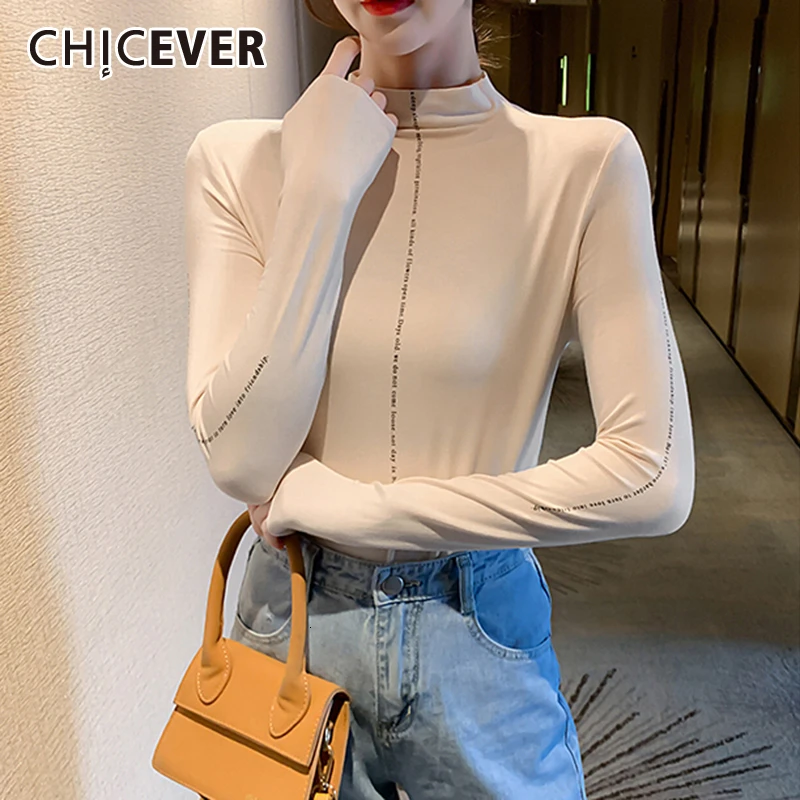 Женская футболка CHICEVER обтягивающая с высоким воротом большого размера