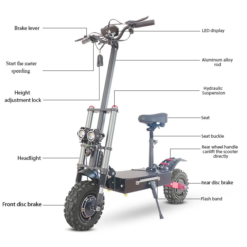 Verkaufen 11 Zoll Elektrische Tretroller Klapp 2 Räder Elektro-scooter 3600 W Elektrische Skateboard Trotinette électrique 80 KM/h