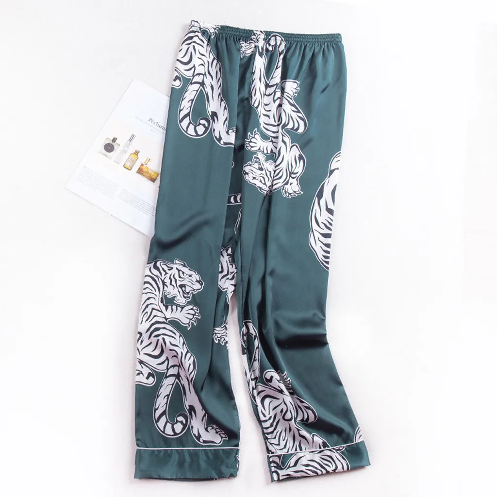 

Tiger Printed Men's Silk Satin Sleep Bottoms Pajamas Lounge Pants Sleepwear Comfortable Male Modal Home Wear Underwear Pyjamas