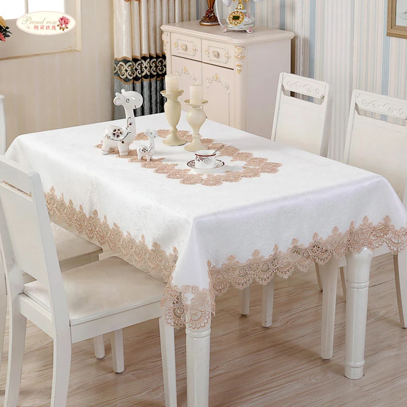 

Proud Rose Round Tablecloth European Luxury Lace Table Cloth Table Runner Satin Jacquard Table Cover Wedding Decoration