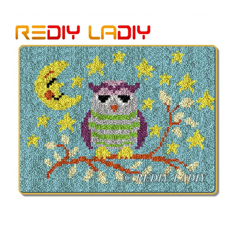 

Latch Hook Rug Moon with Owl Mat Crocheting Carpet Rug 100% Acrylic Yarn Sofa Cushion Mat DIY Carpet Rug Home Decor Art & Crafts