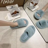 furry slippers for home women ladies shoes cute plush fox hair fluffy sandals indoor fur slippers winter slippers women size 42