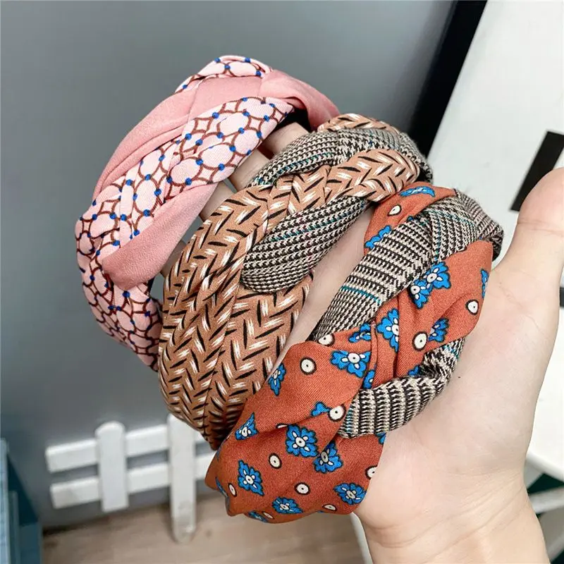 

Houndstooth Crossed Headbands Orange Red Pink Hairbands for Women Winter Hair Accessories Girls Fashion Daily Headwear